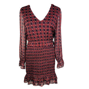 Lulu's‎ NWT Aleenah Burgundy Multi Print Long Sleeve Smocked Dress Size M